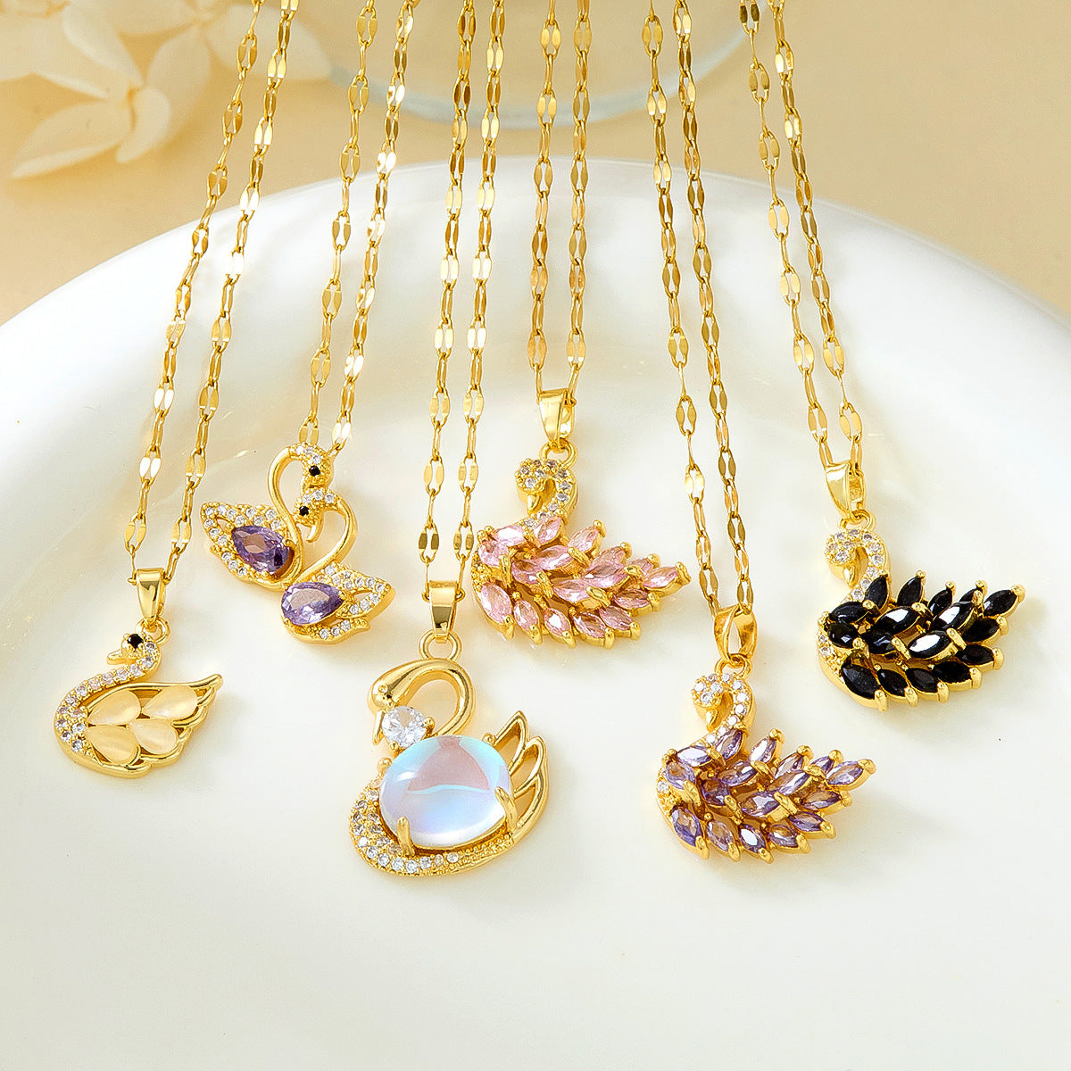Inlaid Zircon Swan Titanium Steel Female Summer Necklace