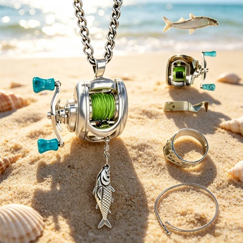 Men's Fishing Reel Personality Trendy Fashion Sense Necklace
