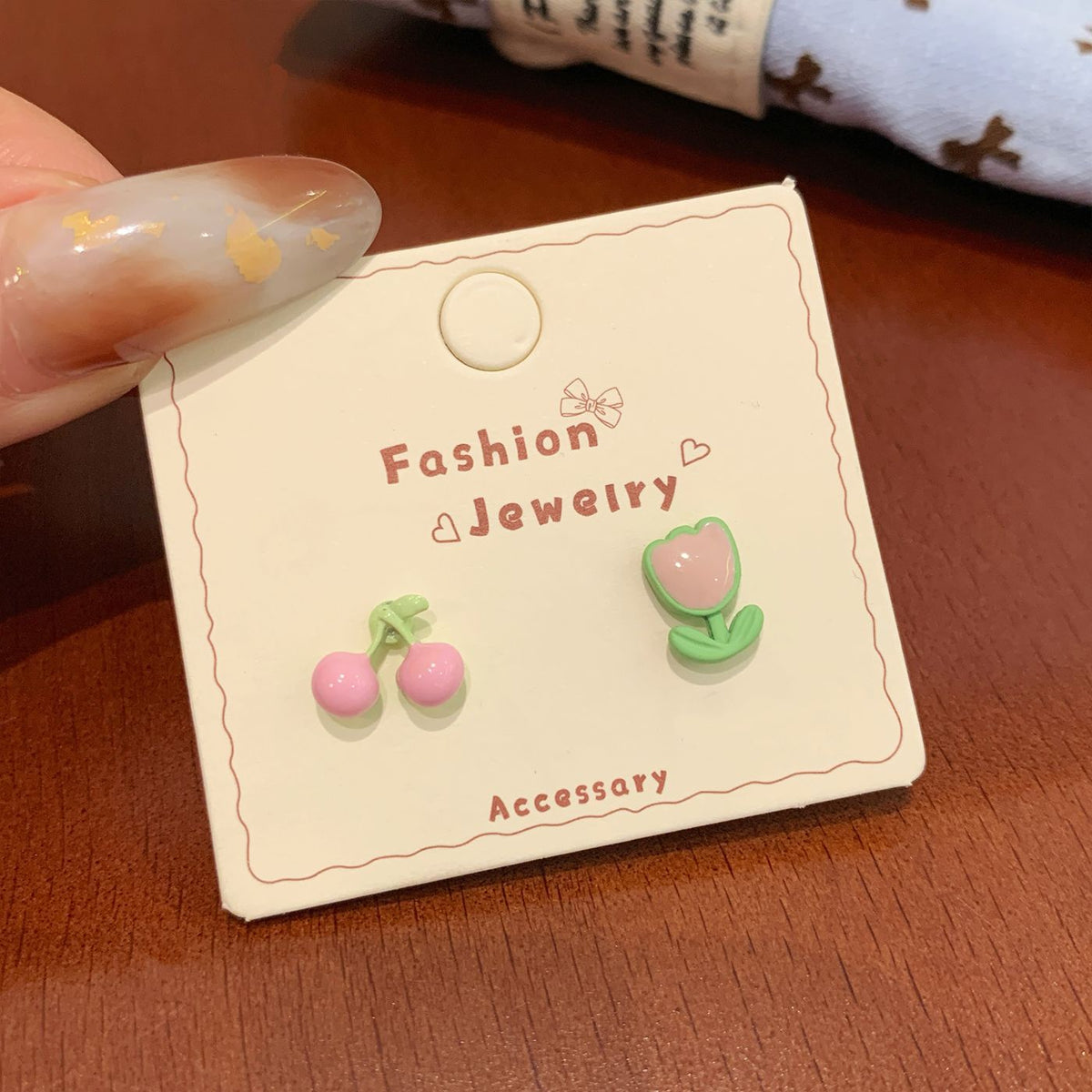 Colorful Fruit Cat Female Sier Needle Cartoon Cute Sweet Design Rings