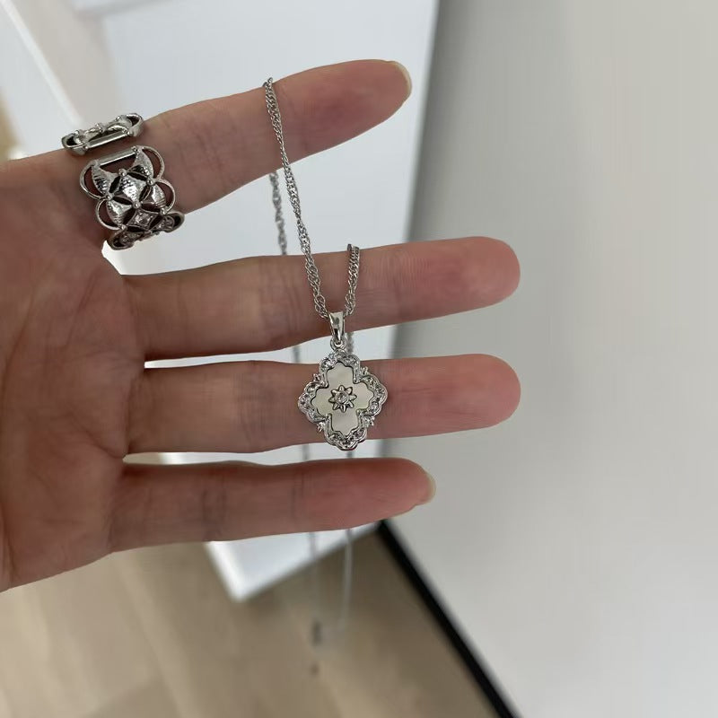 Shell Four-leaf Flower Diamond Clover French Pendants