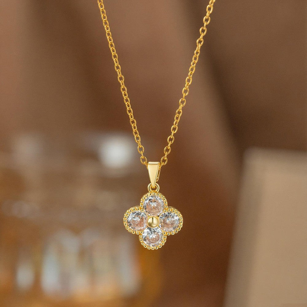 Steel Female Micro Inlaid Pink Diamond Necklace