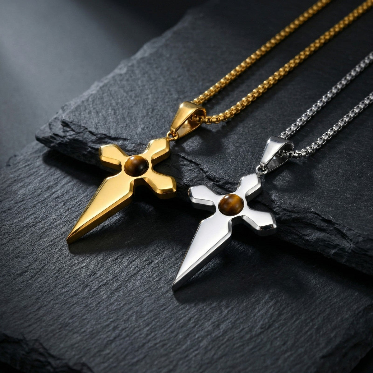 Men's Cool Personality Stainless Steel Natural Tigereye Pendants