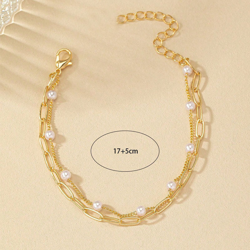 Women's Imitation Pearl Chain Metal Square For Simplicity Bracelets