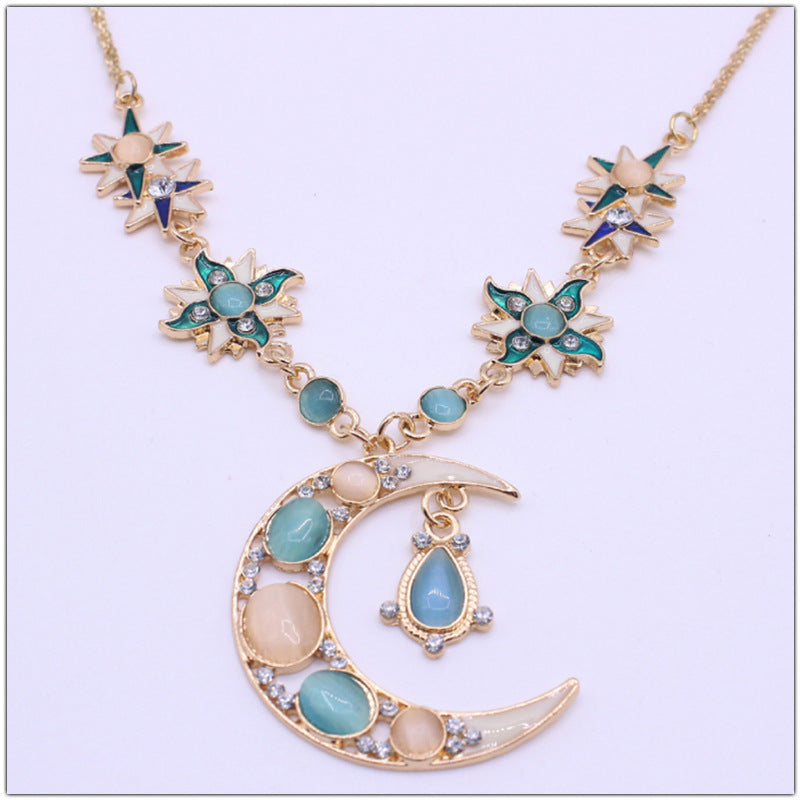 Starry Sky Series Crystal Shining Diamond Opal Sun Necklaces
