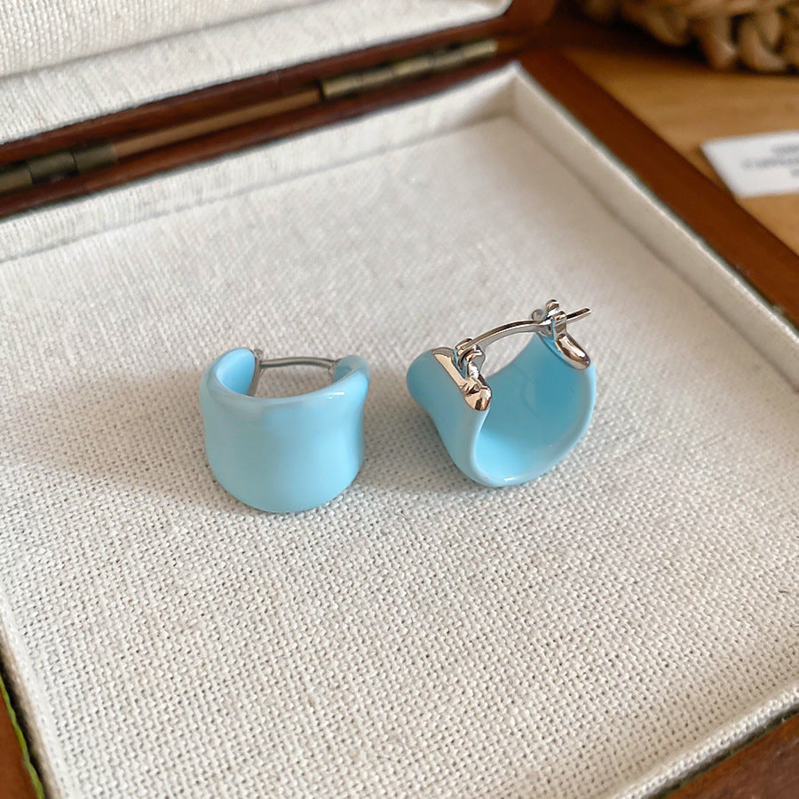 Jardin Monet Blue Glaze Flowers Pipa Pearl Chinese Retro Light Stud Earrings