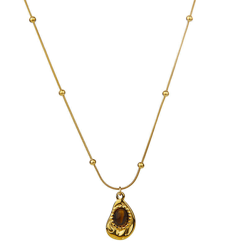 Retro Irregular Tigereye Titanium Steel Female Light Luxury Minority Pendants