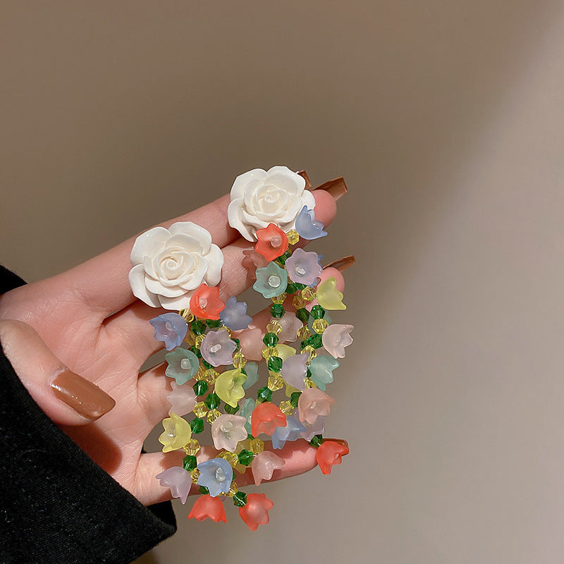 Sier Pearl Flower Temperamental Niche High-grade Earrings