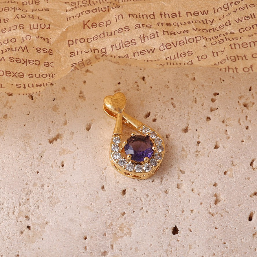 Golden Drop-shaped Amethyst Jeweled Elegant Graceful Pendant