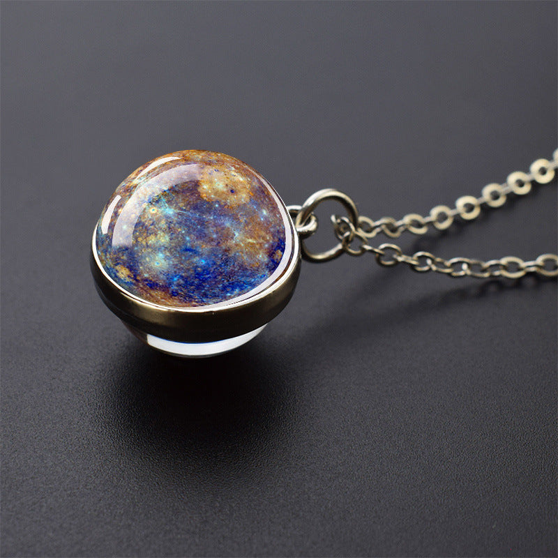 System Galaxy Nebula Double-sided Time Stone Necklace