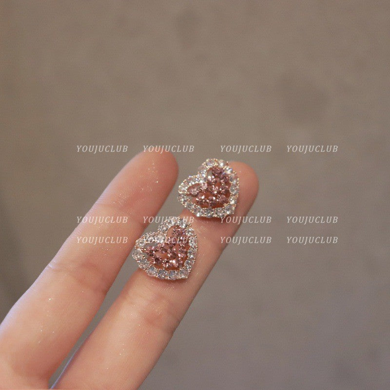 Glazed Love Heart Female French Senior Fashion Stud Earrings