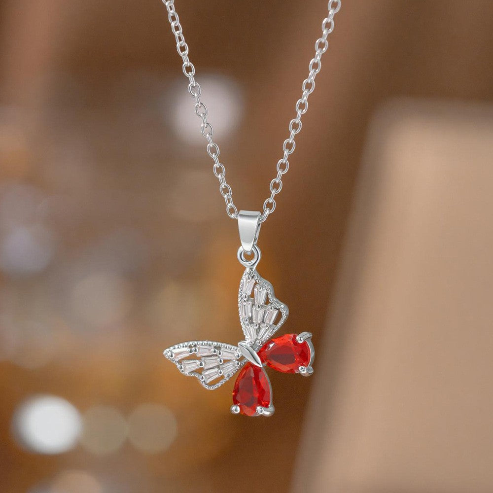 Steel Female Micro Inlaid Pink Diamond Necklace