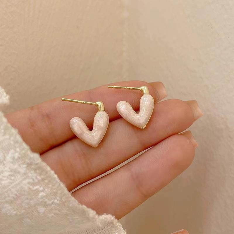 Glazed Love Heart Female French Senior Fashion Stud Earrings