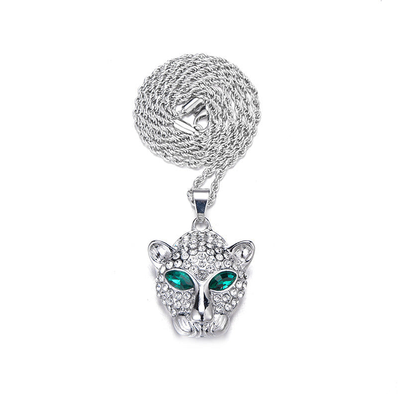 Slouchy Diamond Hollow Leopard Head Stylish Pendant