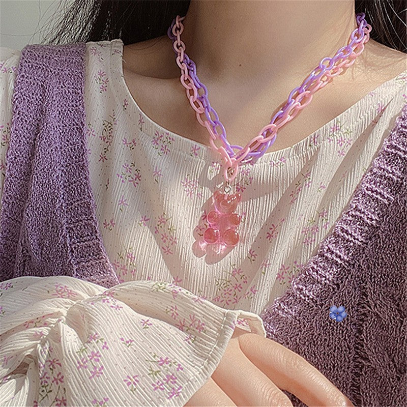 Pink Acrylic Transparent Cartoon Bear Neck Necklace