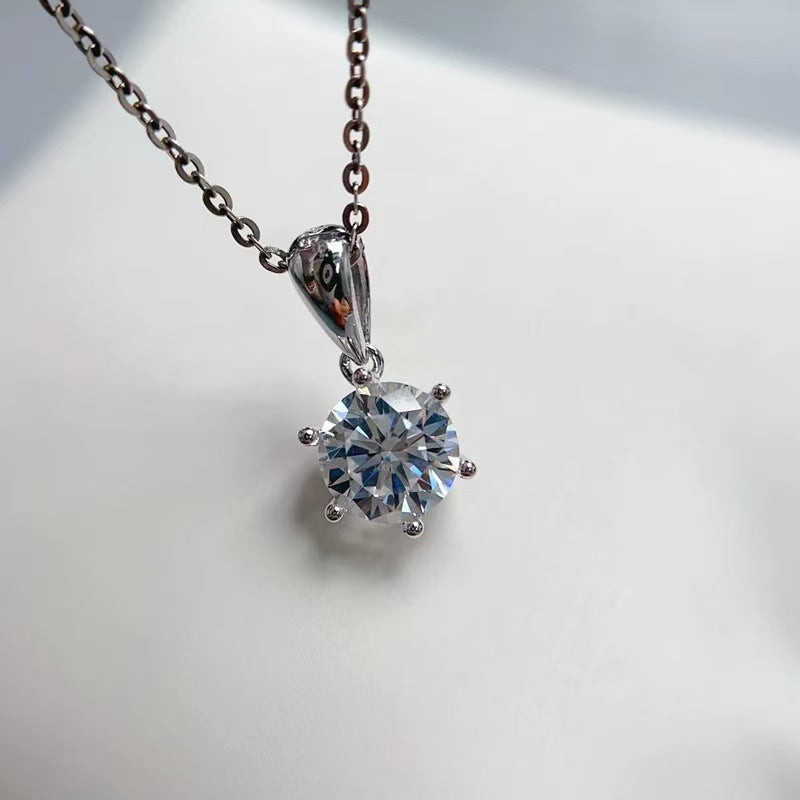 Sterling Sier Classic White Inlaid Zircon Moissanite Single Necklaces