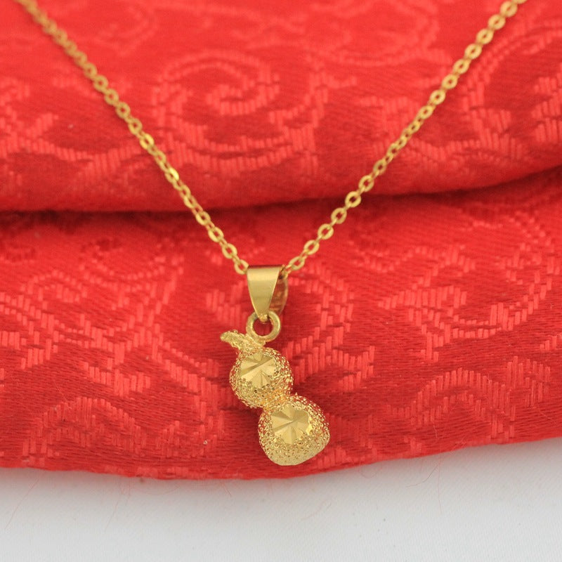 Placer Gold Fu Lu Calabash Pendent Brass Plated Carven Design Pendant