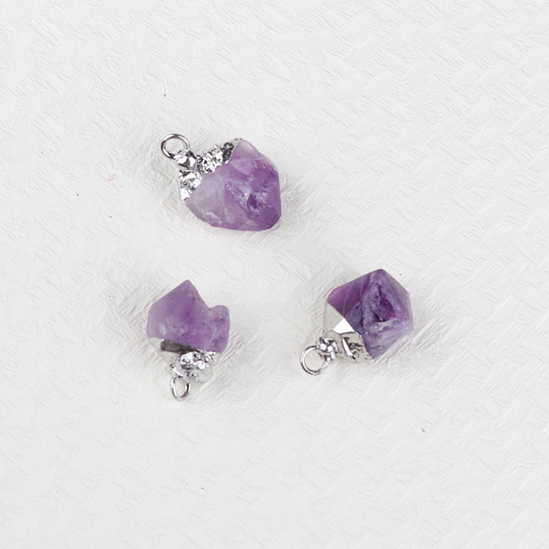 Natural Amethyst Rock Sier Gilded Hemming Irregular Pendants