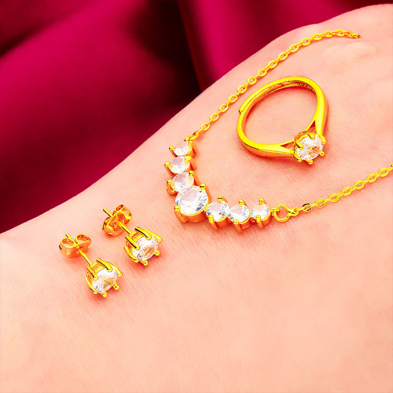 Women's Vietnam Placer Gold Suit Ear White Jewelry Set