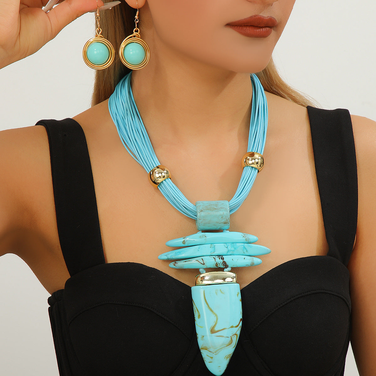 Classy Exaggerated Irregular Imitation Turquoise Suite Necklaces