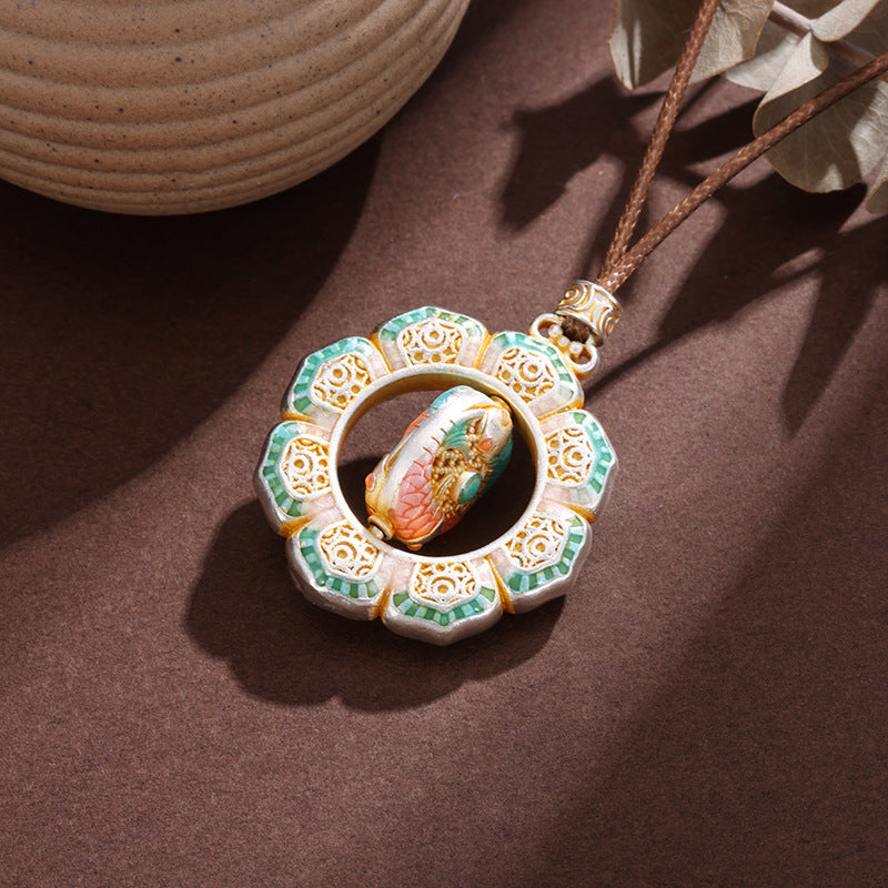 Copper Sier-plated Enamel Double Fish Lotus National Style Chinese Koi Necklaces