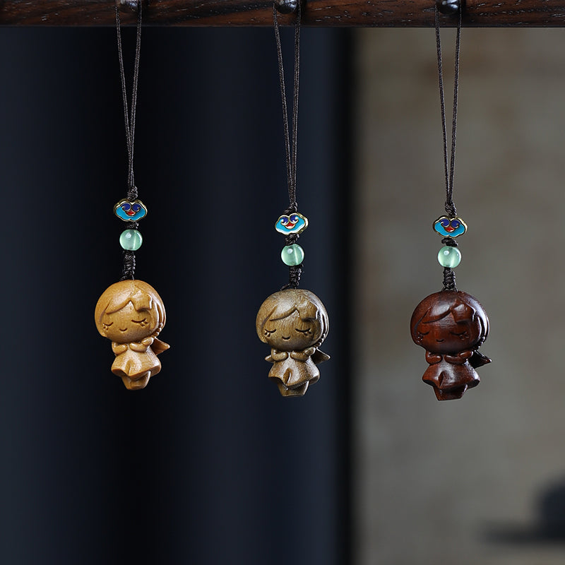 Green Sandalwood Carving Cute Animal Creative Bag Car Key Mobile Pendant