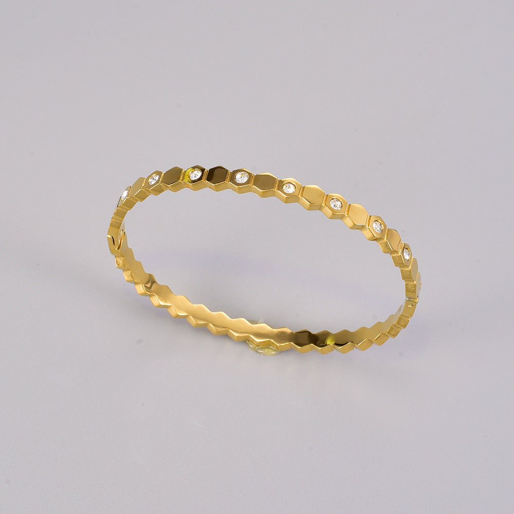 Unique Exquisite Geometric Hexagonal Honeycomb Glossy Diamond Titanium Steel Bracelet