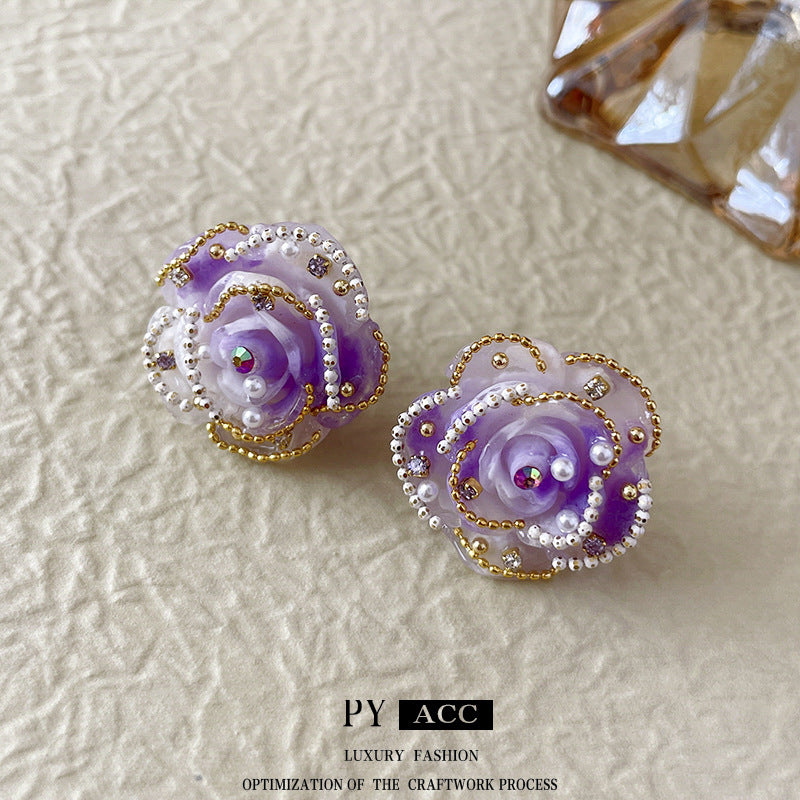 Sier Pearl Flower Temperamental Niche High-grade Earrings