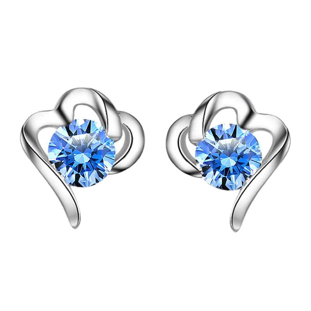 Women's Pure Sier Korean Style Fashion Temperament Entry Lux Rhinestone Zircon Stud Earrings