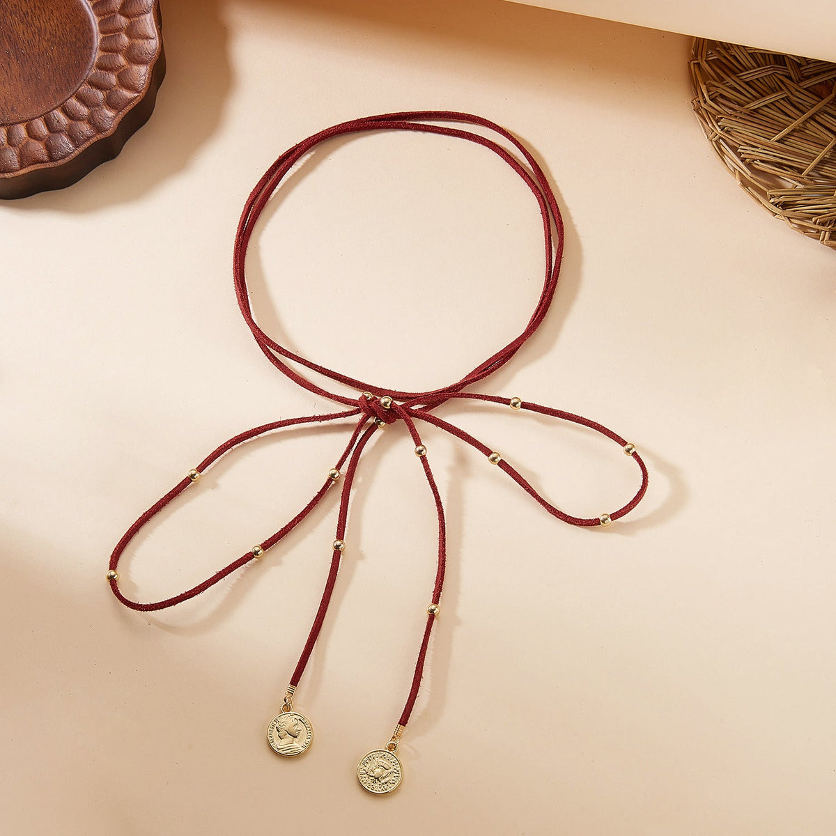 Women's Beaded Round Plate Long Neckband Niche High-grade Suede Jewelry Set