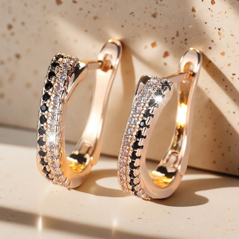 Women's Copper Black White Zircon Double Row Ear Clip Light Luxury Earrings