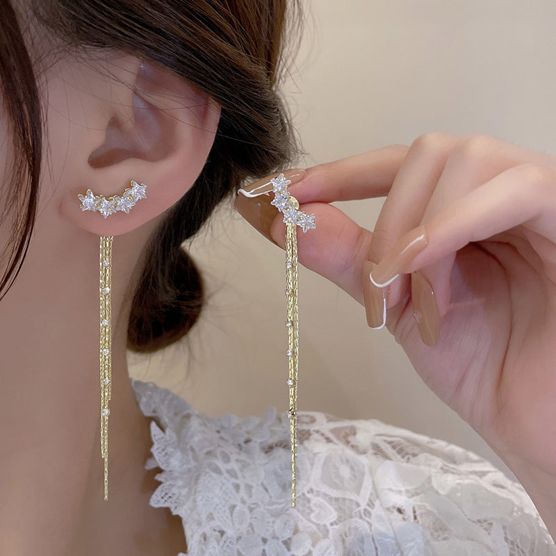 Women's Sier Needle Long Fringed Zircon For Trendy Light Earrings