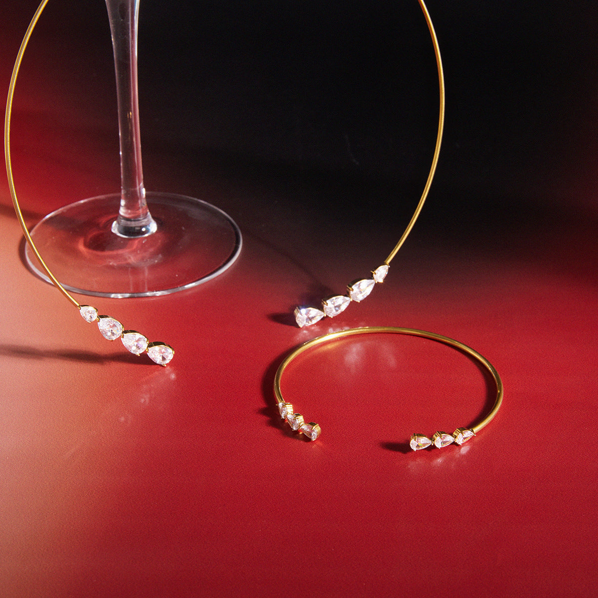 Stainless Steel Collar Zircon Twin Light Luxury Jewelry Set