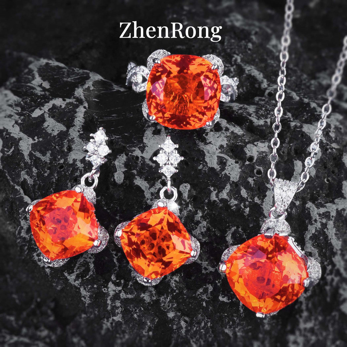 Carat Square Colored Gems Violet Yellow Jewelry Set