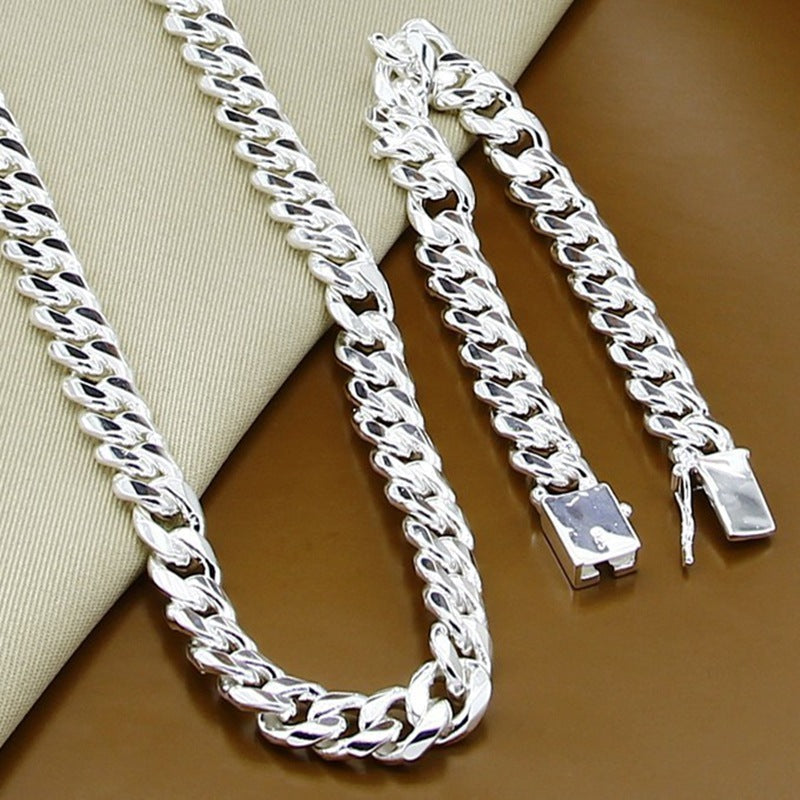 Popular Glamorous Electroplated Sier Square Buckle Jewelry Set