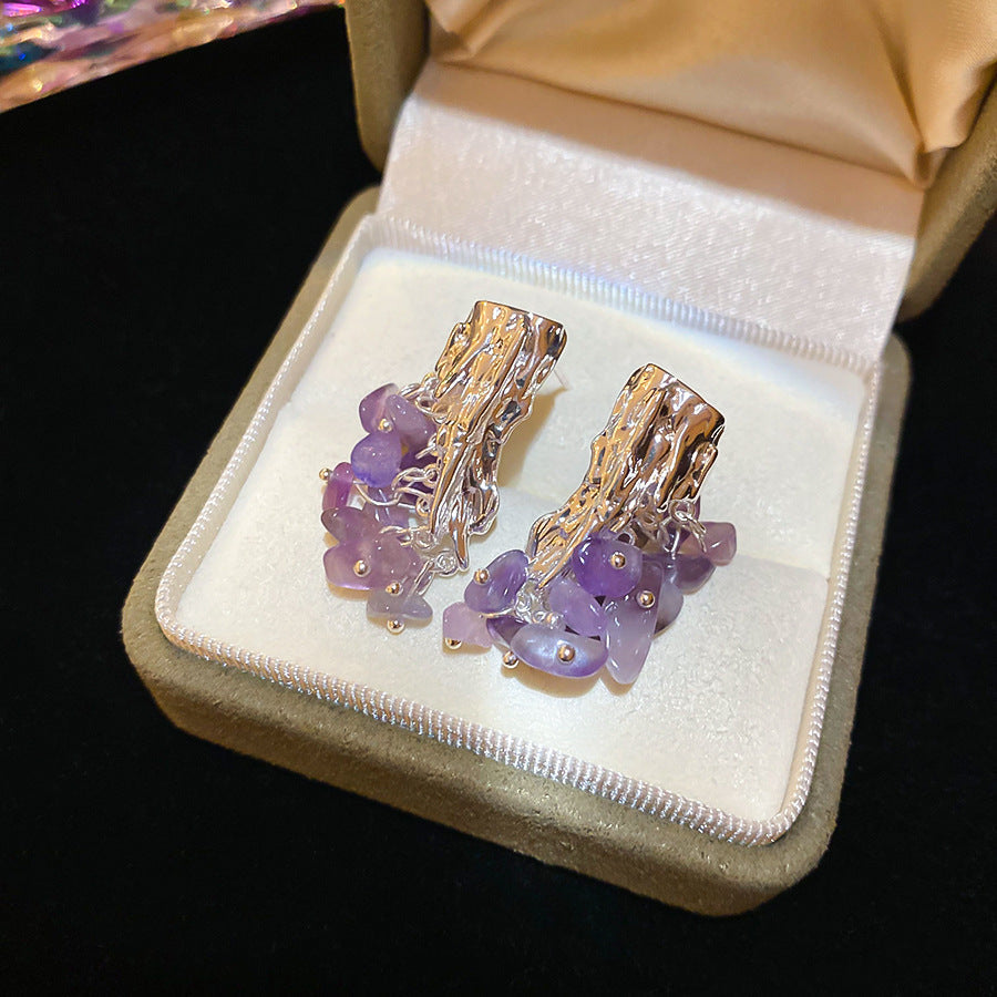 French Royal Style Zircon Geometric Flower Light Luxury High-grade Earrings