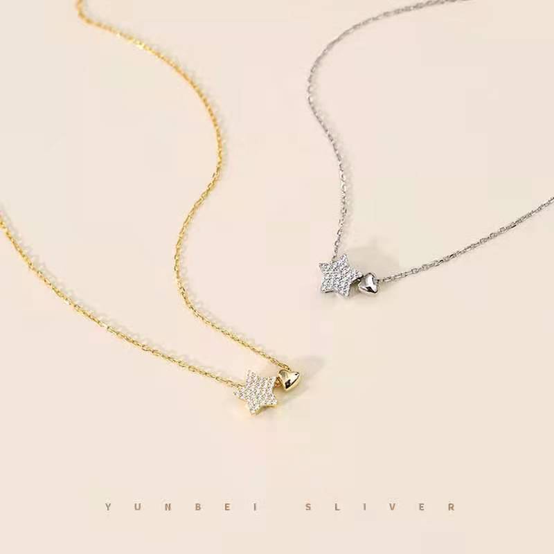 Women's Diamond Stars Heart High-grade Design Simple Five-pointed Star Temperament Clavicle Necklace