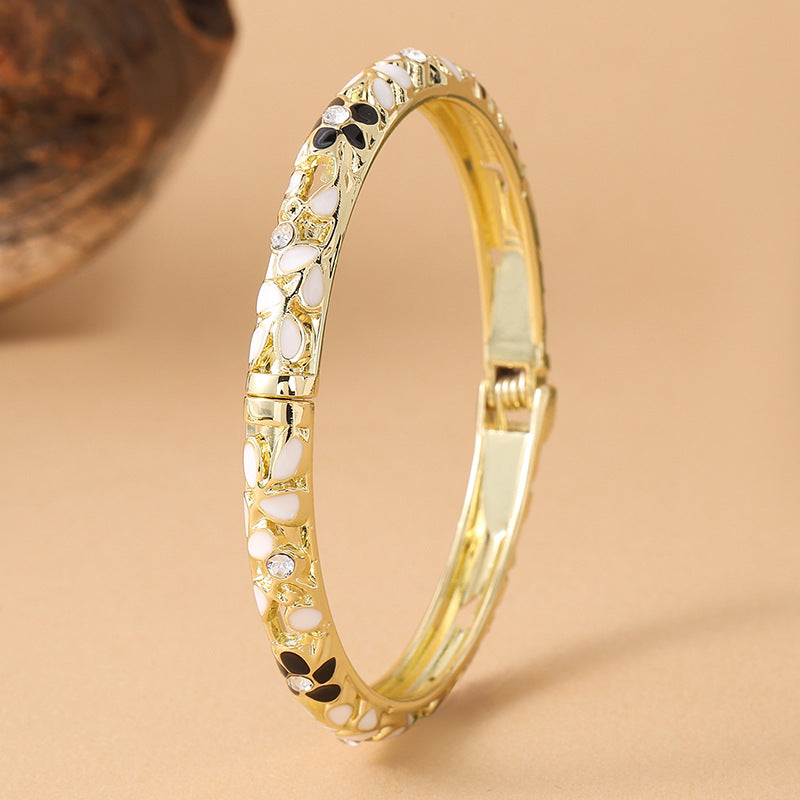 Style Retro Color Fine Flower Cloisonne Drop Oil Luxury Diamond Bracelet