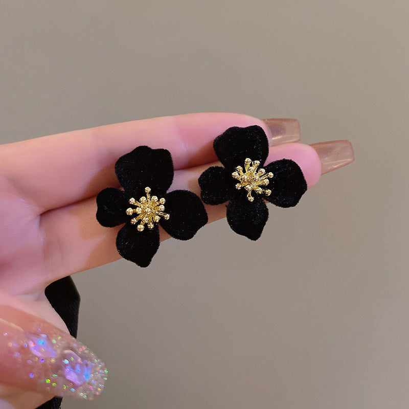 Brown Flocking Bow Bead Retro Red Earrings