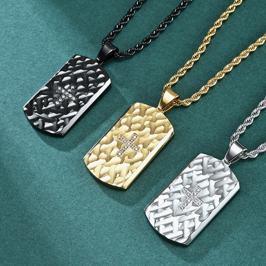 Men's & Women's Titanium Steel Bark Stripes Beveled Diamond Pendant