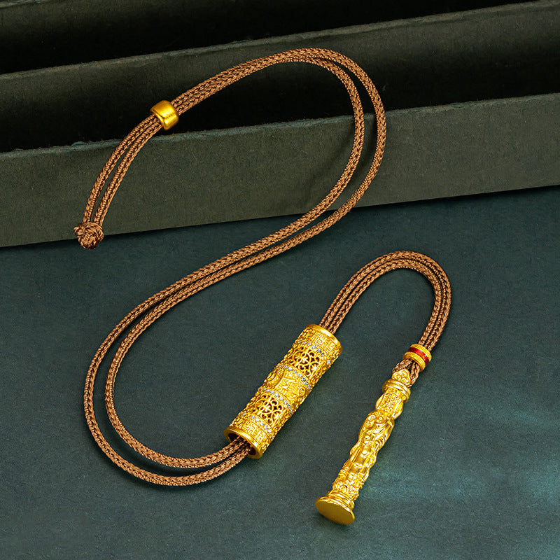 Gold Silk Carry-on Buddha Golden Hollow Open Six Words Mantra Pendant