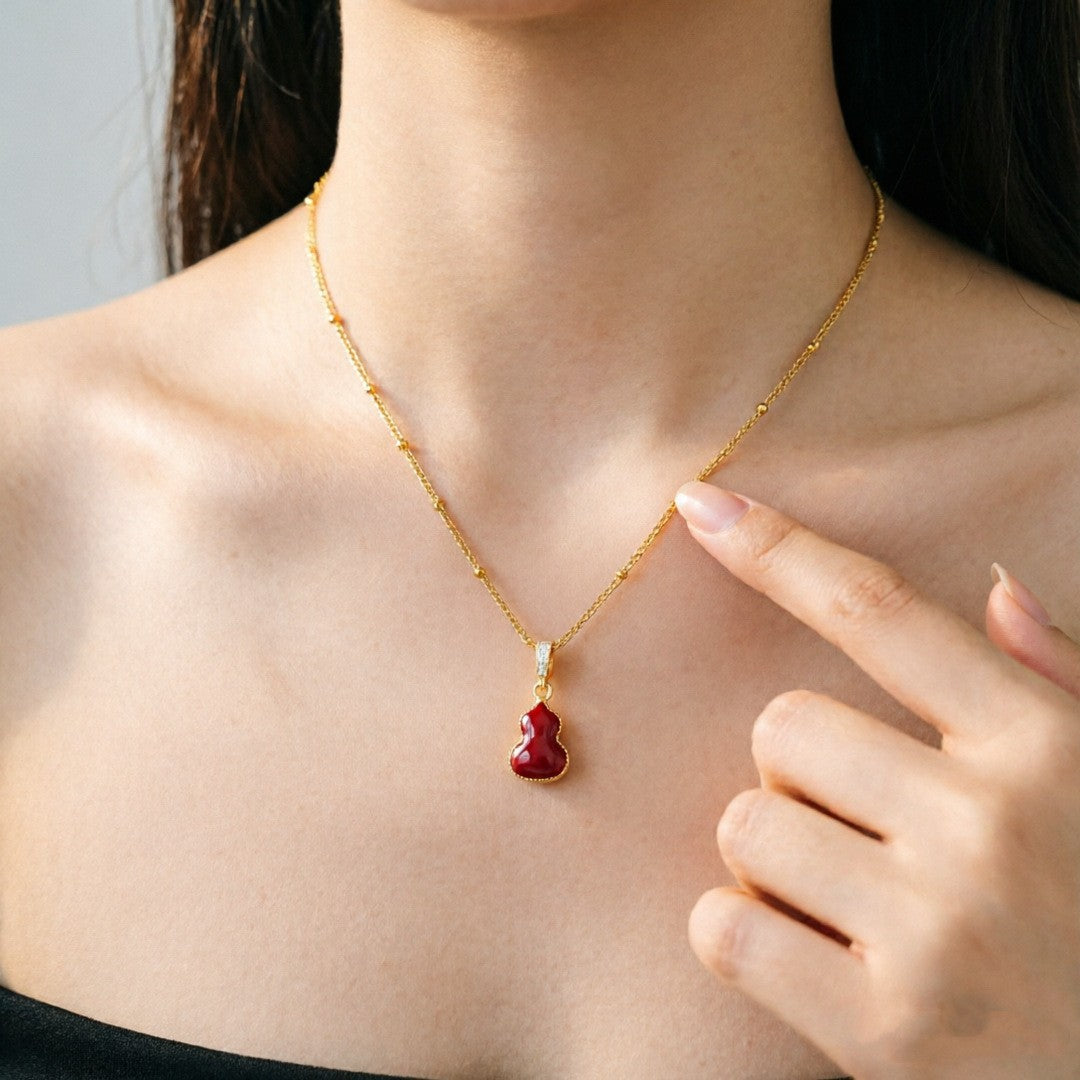 Steel Female Micro Inlaid Pink Diamond Necklace