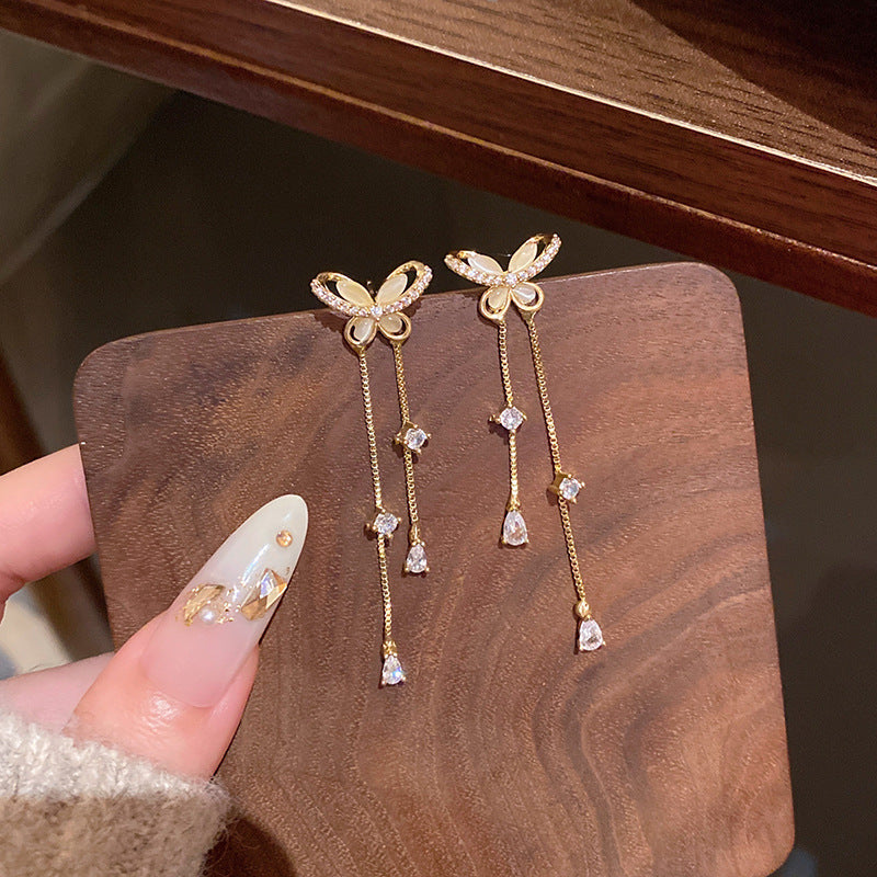 Women's Sier Needle Long Fringed Zircon For Trendy Light Earrings