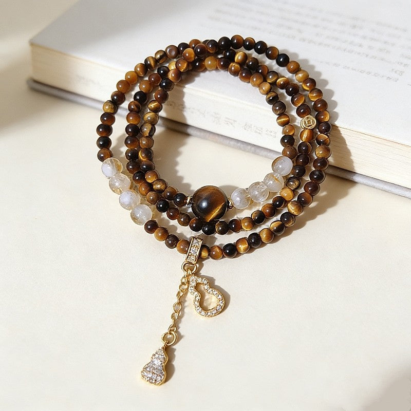 Women's Fine Natural Tigereye Chinese Style Retro Yellow Gourd Bracelet