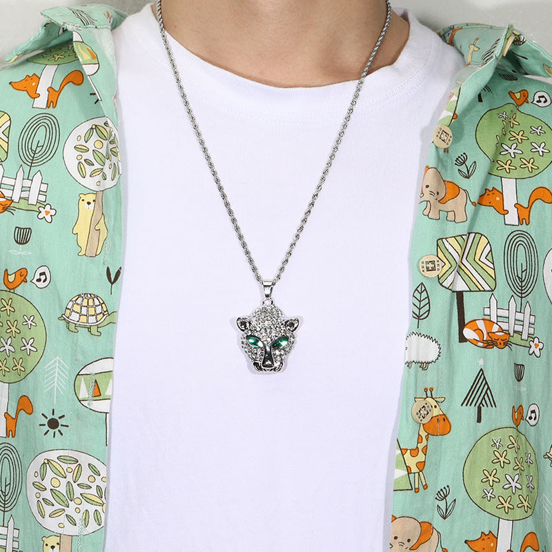Slouchy Diamond Hollow Leopard Head Stylish Pendant