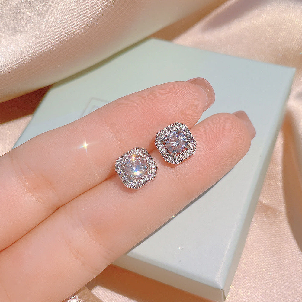 Zircon Square Diamond Clavicle Chain Simple High Carbon Artificial Ear Pendants