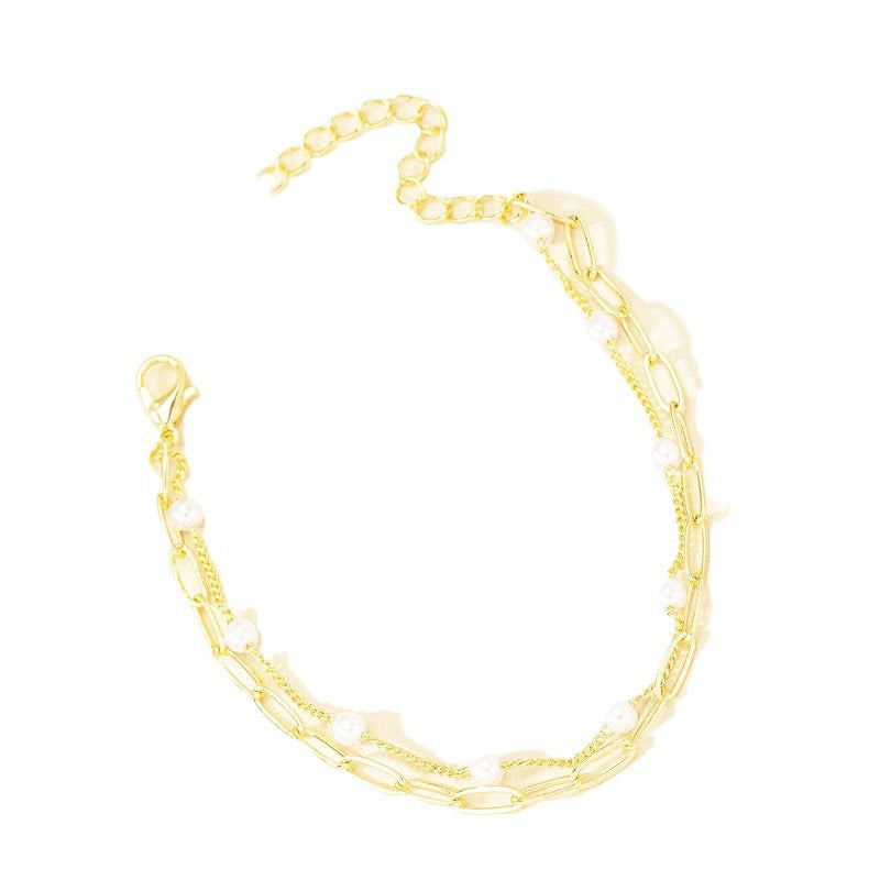 Women's Imitation Pearl Chain Metal Square For Simplicity Bracelets