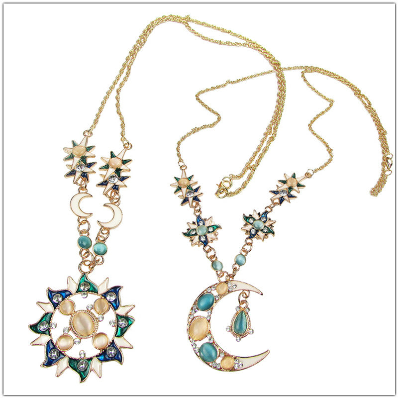 Starry Sky Series Crystal Shining Diamond Opal Sun Necklaces