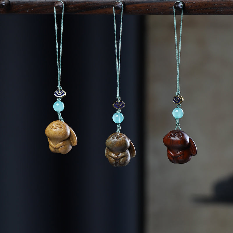 Green Sandalwood Carving Cute Animal Creative Bag Car Key Mobile Pendant