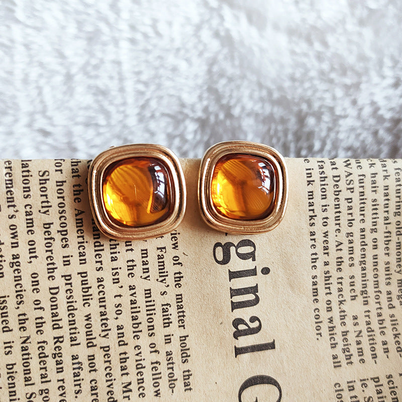 Retro Style Square Cube Chinese Temperament Stud Earrings
