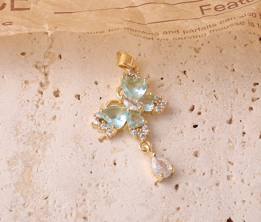 Luxury Butterfly Jeweled Sapphire Texture Two-color Everyday Pendant